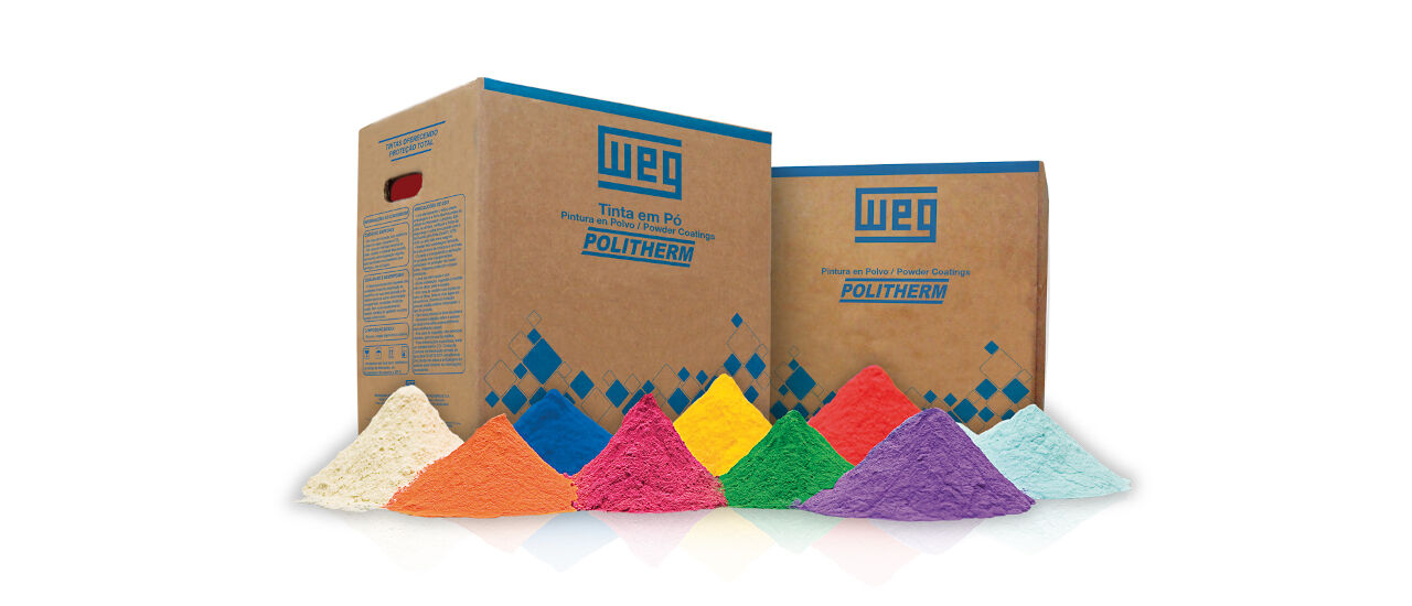 Fotografía de pinturas en polvo marca Weg.